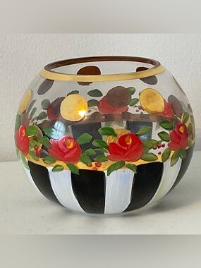 VINTAGE MacKenzie-Childs Hand-Painted Heirloom 4” Glass Votive/Vase